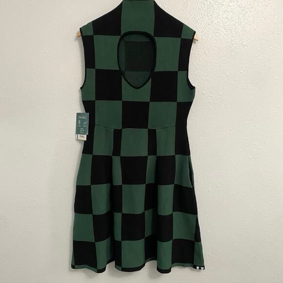 Fore All McKell Green Checkered Mini Dress Women's Large Golf Performance New - Picture 2 of 11